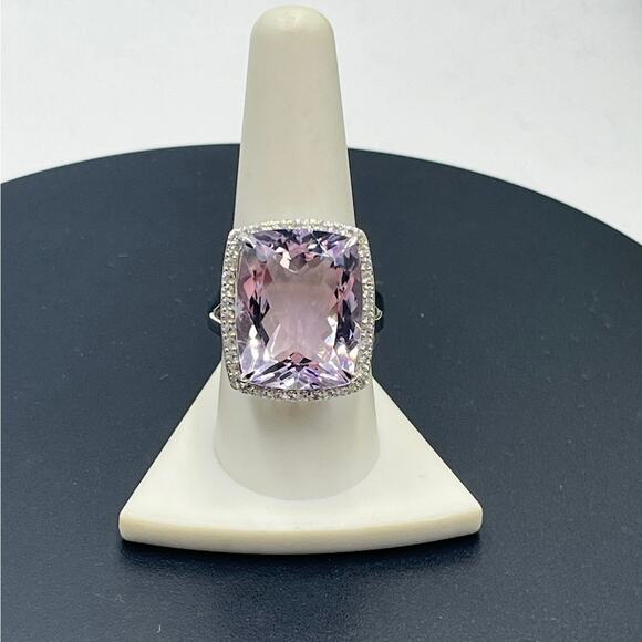 KHR India 925 Large FacetedAmethyst Gemstone White Topaz Cocktail Ring sz 9.5